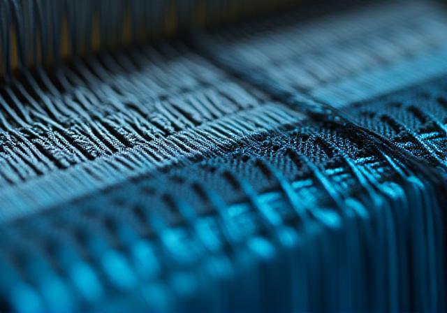 Close-up of a modern high-speed loom with data overlay